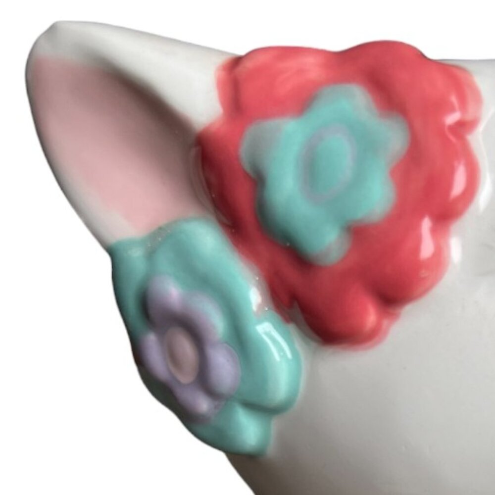 3D Ceramic Cat Mug Planter Flowers in Hair Glazed Charming Pristine 16 oz - Picture 8 of 12